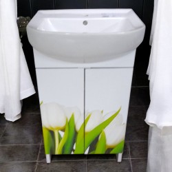 ТУМБА Eco Green light Белые тюльпаны с умывальником CERSANIT Cersania 